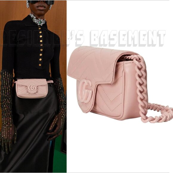 GUCCI Mini GG MARMONT Matelasse leather chain Shoulder Convertible 95 Belt Bag